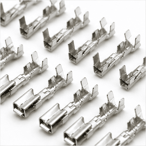 Automotive crimp terminals and connector material parts