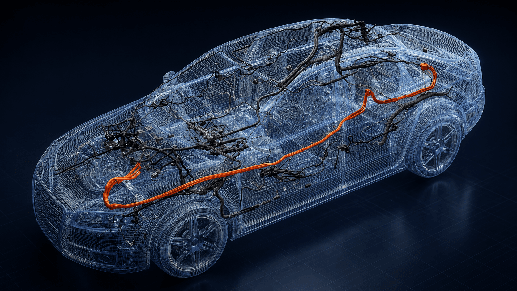 Automotive wiring harness and connector system with EV high voltage cable