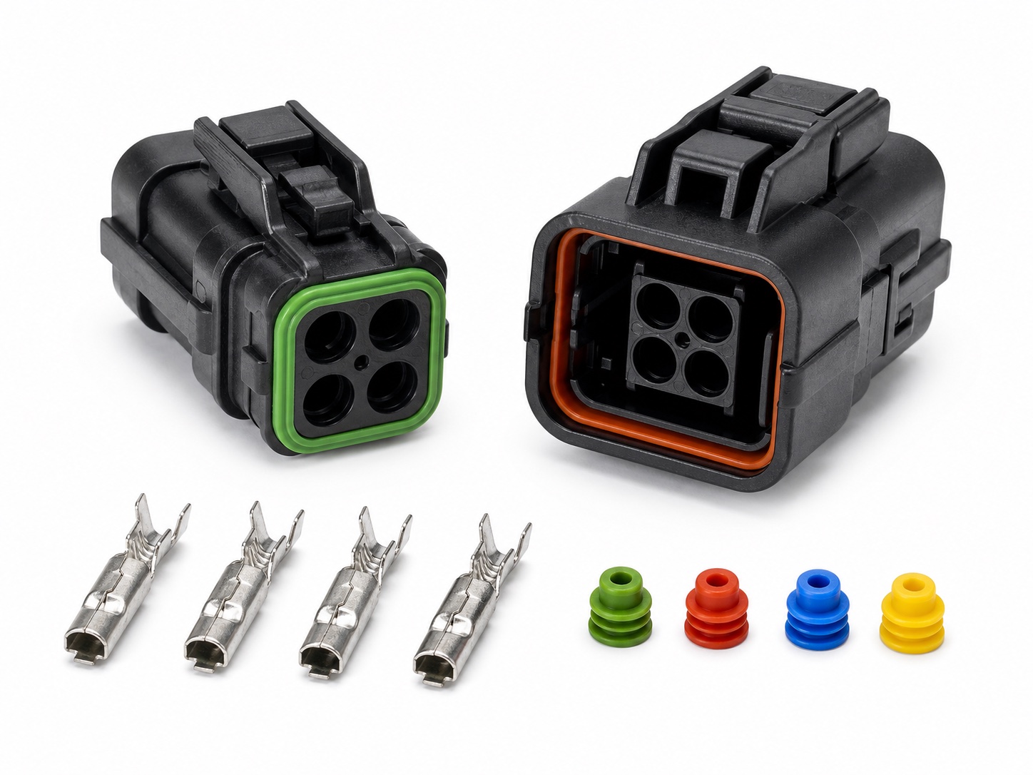 4 pin IP67 waterproof automotive connector kit with sealed housings, crimp terminals and wire seals